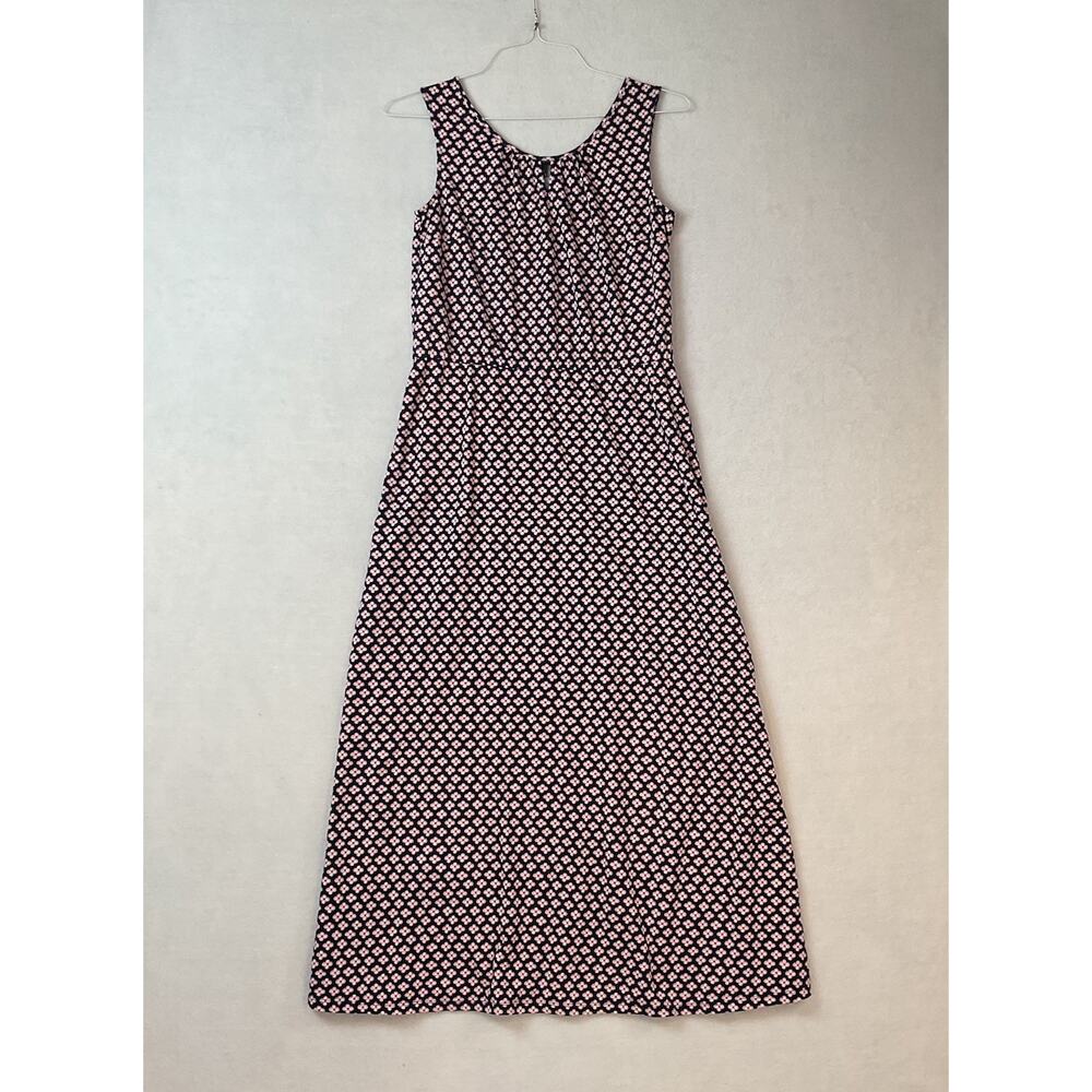 Talbots Dress Womens M Navy Blue Pink Floral Knit Sleeveless Midi Casual